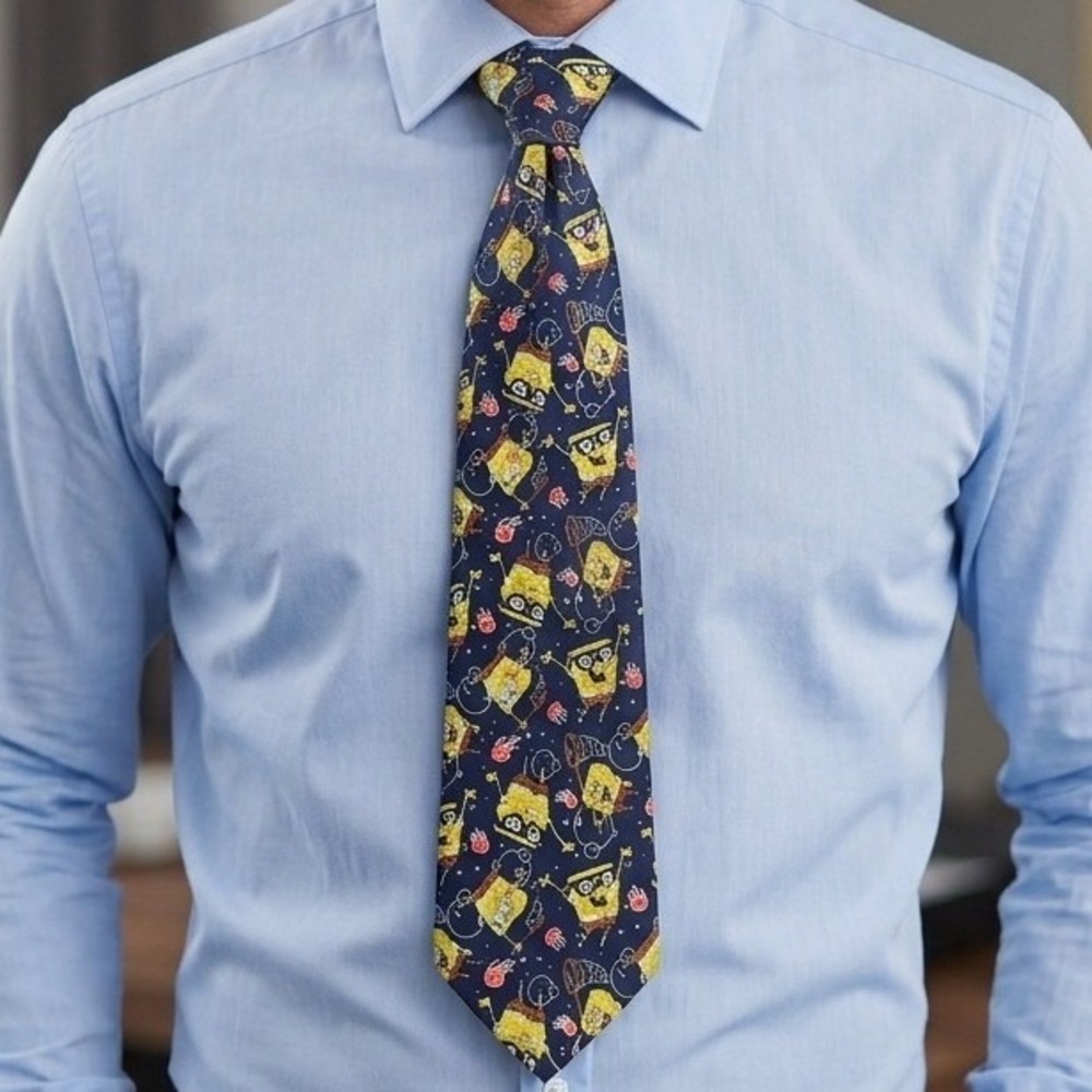Vintage 2002 Nickelodeon SpongeBob SquarePants Navy Blue Jellyfish Necktie Mens